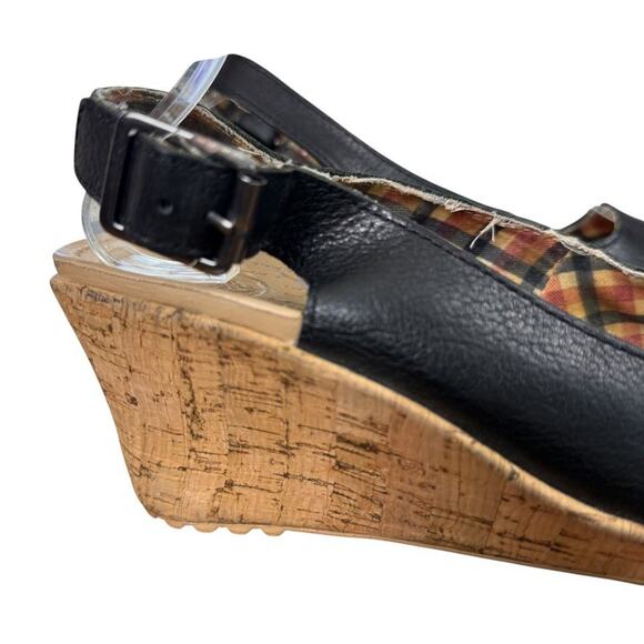 Crocs A-Leigh Leather Black Cork Wedge Slingback Open Toe Sandals Shoes sz 7 - Picture 12 of 16